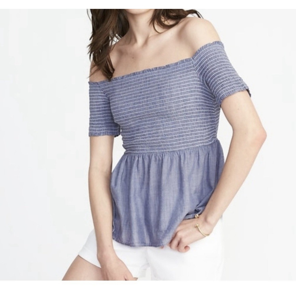 Old Navy Blouse Off Shoulder‎ Chambray Top Sz Small Women's NWT